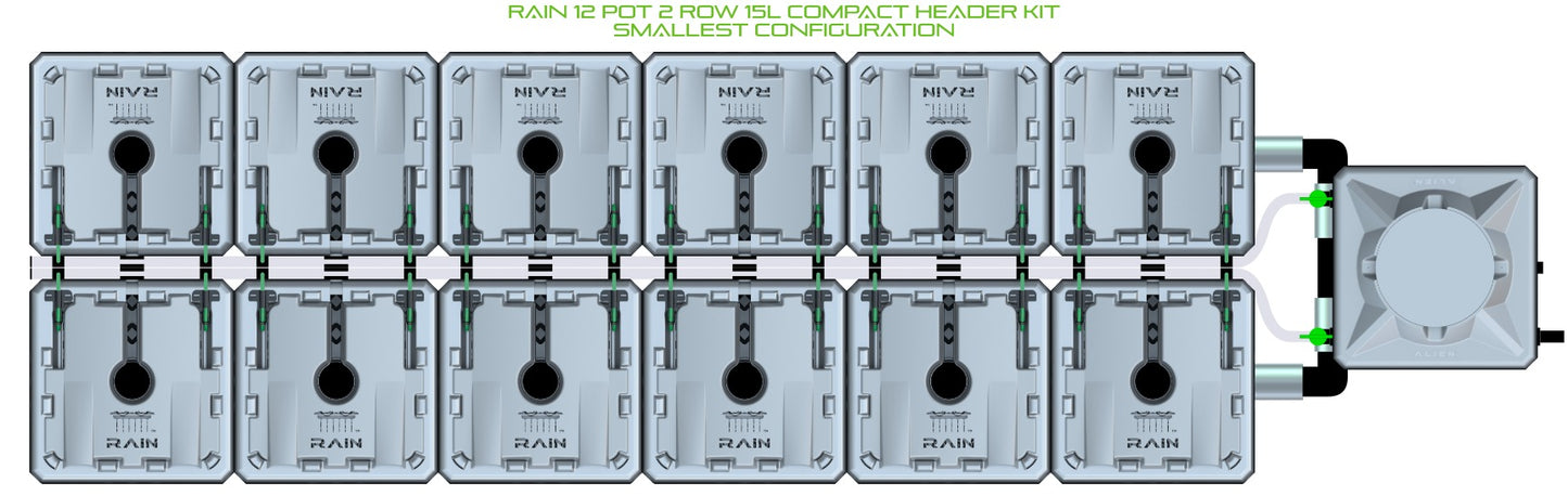 ALIEN Hydroponics RAIN 12 Pot 2 Row 15L Compact Header Kit product image 3