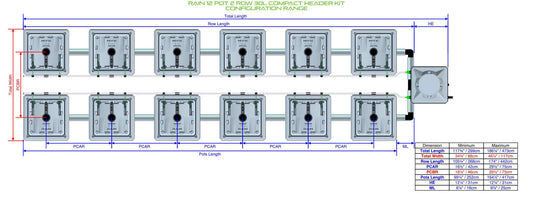 ALIEN Hydroponics RAIN 12 Pot 2 Row 30L Compact Header Kit product image 1