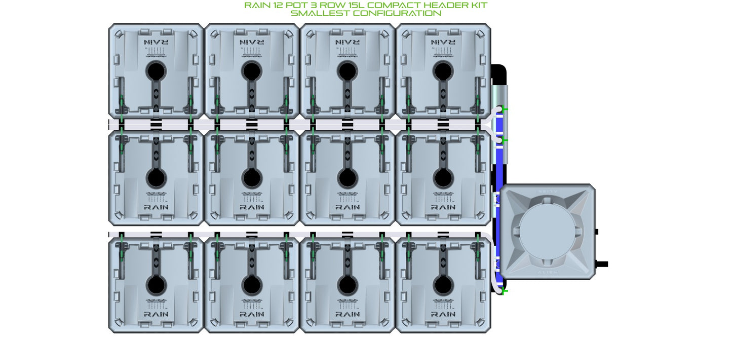 ALIEN Hydroponics RAIN 12 Pot 3 Row 15L Compact Header Kit product image 3
