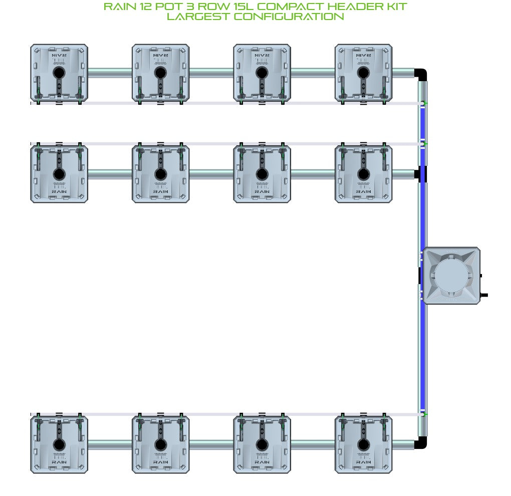 ALIEN Hydroponics RAIN 12 Pot 3 Row 15L Compact Header Kit product image 4