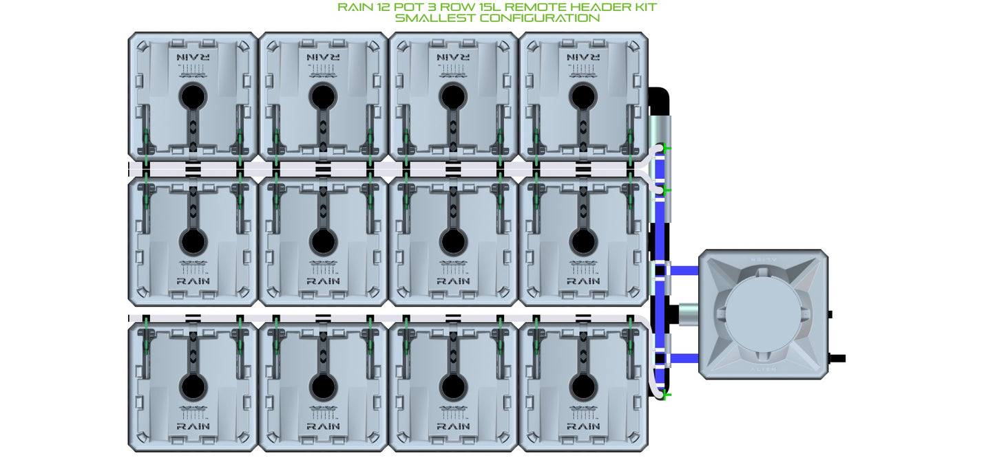 ALIEN Hydroponics RAIN 12 Pot 3 Row 15L Remote Header Kit product image 3