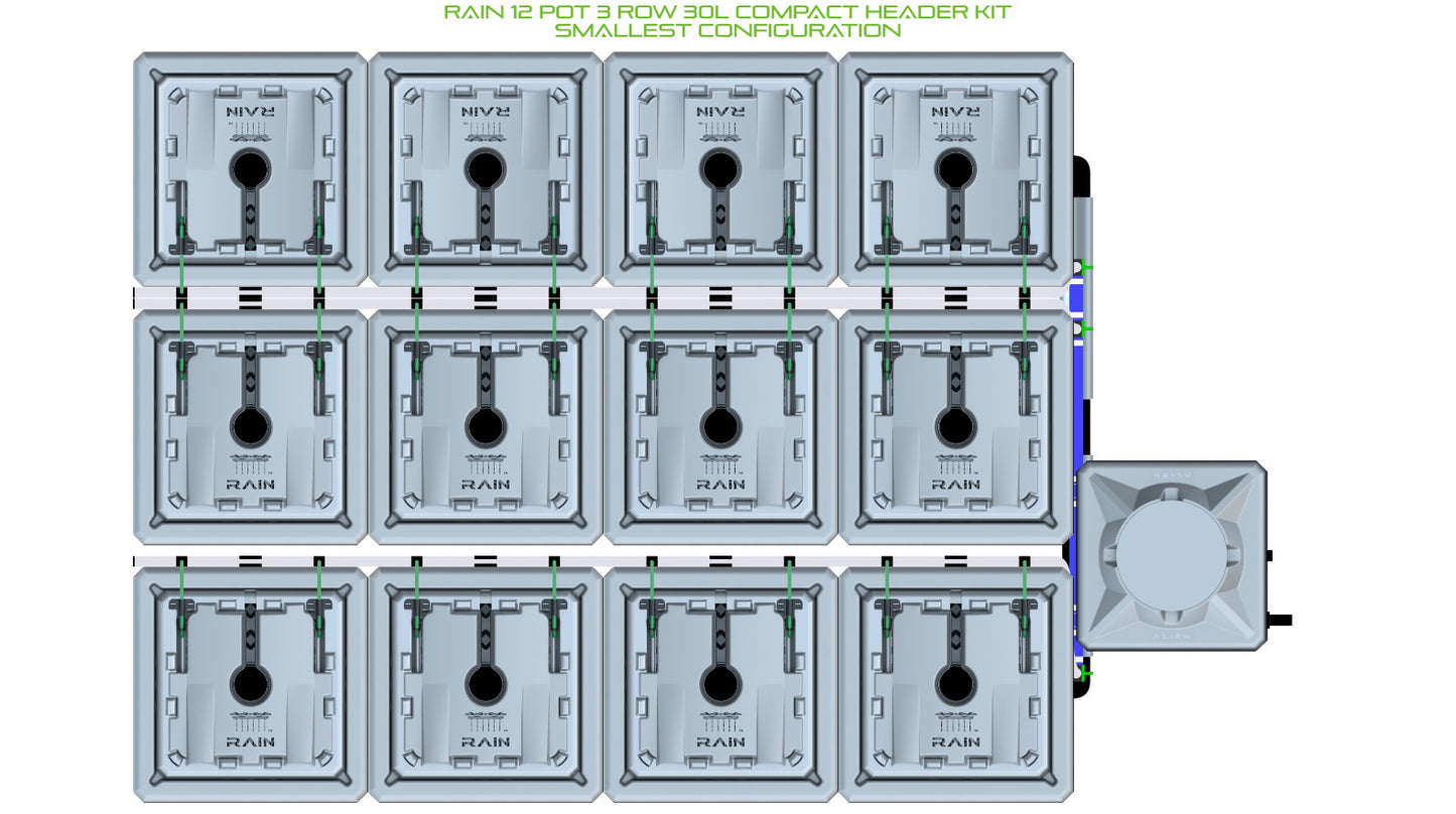 ALIEN Hydroponics RAIN 12 Pot 3 Row 30L Compact Header Kit product image 3
