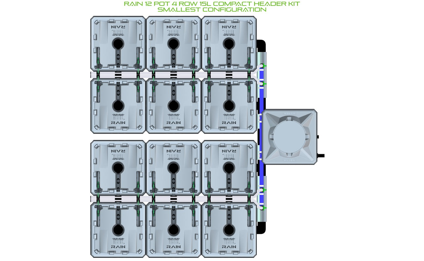ALIEN Hydroponics RAIN 12 Pot 4 Row 15L Compact Header Kit product image 3