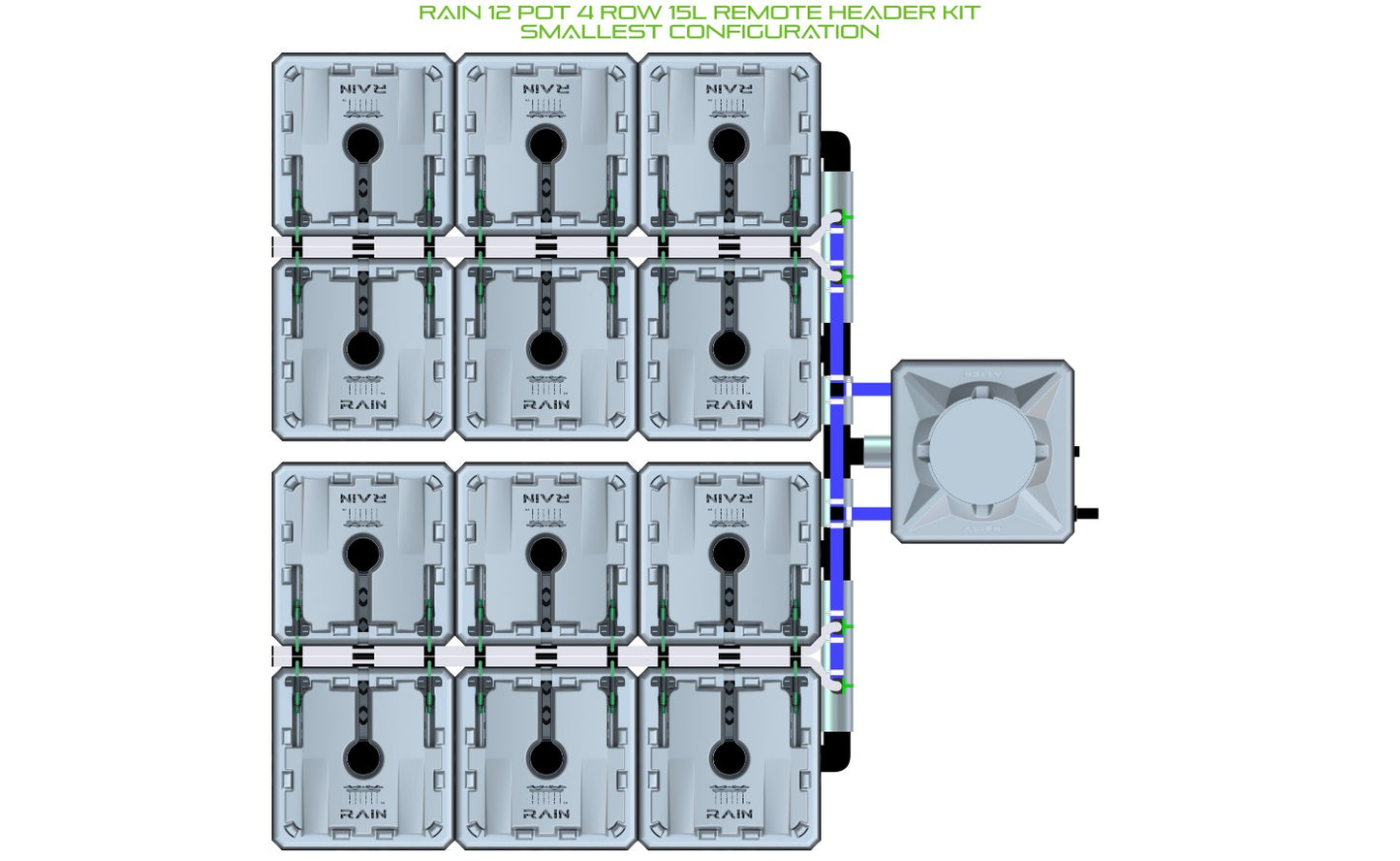ALIEN Hydroponics RAIN 12 Pot 4 Row 15L Remote Header Kit product image 3