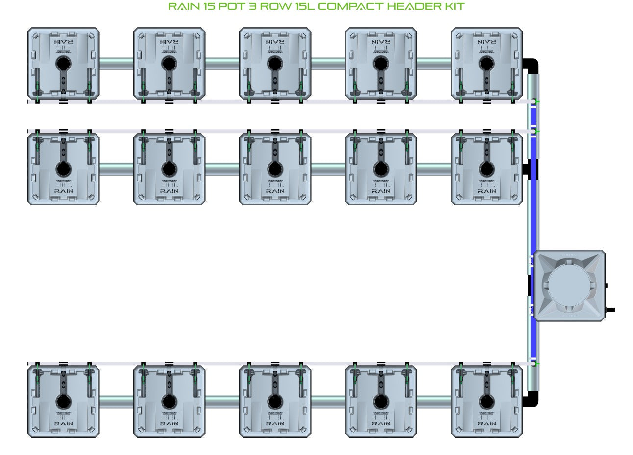 ALIEN Hydroponics RAIN 15 Pot 3 Row 15L Compact Header Kit product image 1