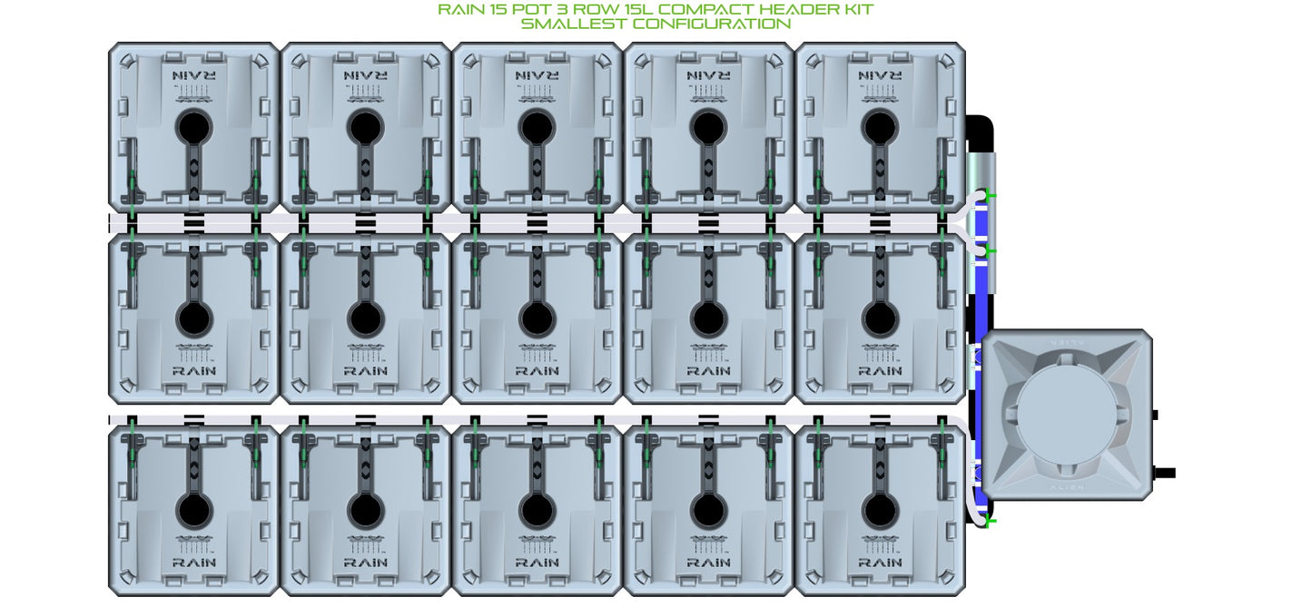 ALIEN Hydroponics RAIN 15 Pot 3 Row 15L Compact Header Kit product image 3