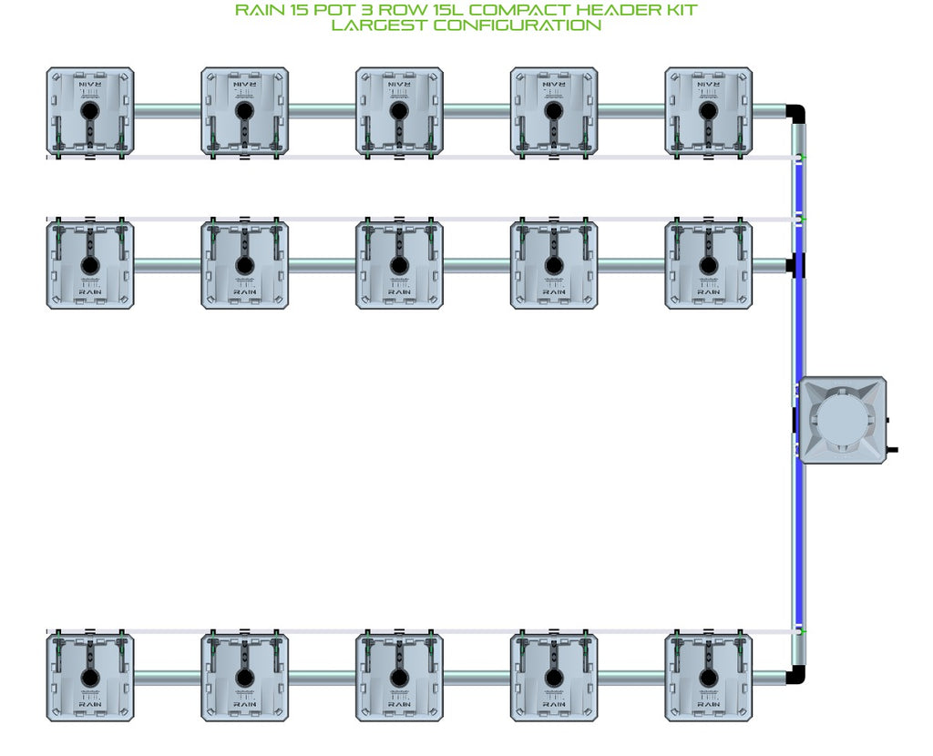 ALIEN Hydroponics RAIN 15 Pot 3 Row 15L Compact Header Kit product image 4