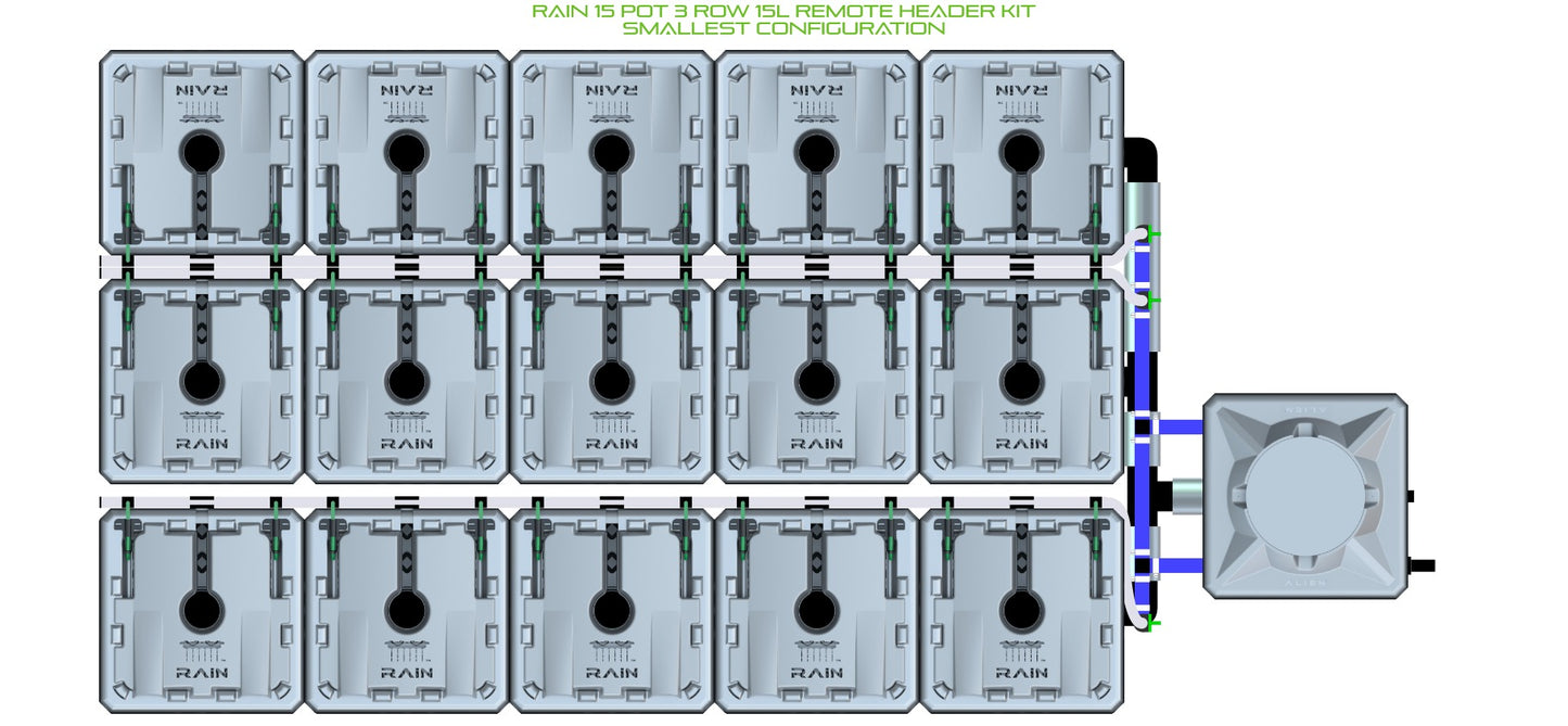 ALIEN Hydroponics RAIN 15 Pot 3 Row 15L Remote Header Kit product image 3