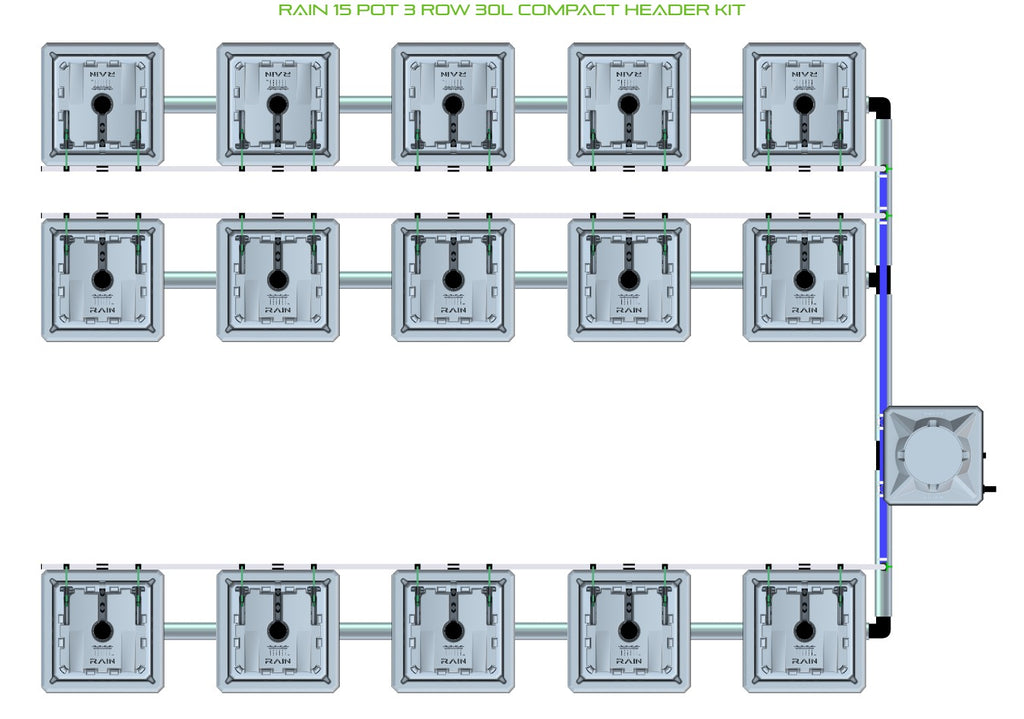 ALIEN Hydroponics RAIN 15 Pot 3 Row 30L Compact Header Kit product image 1