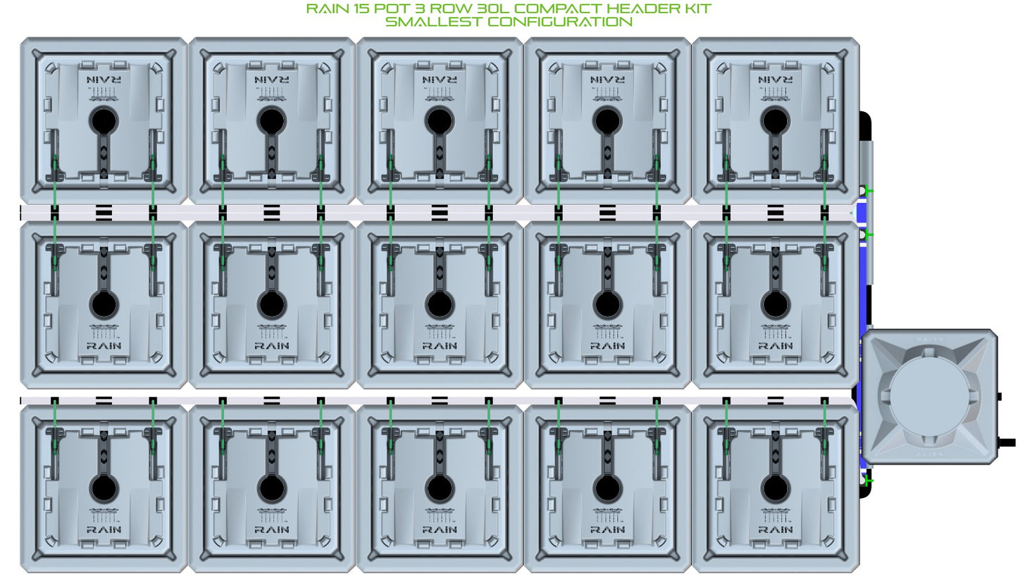 ALIEN Hydroponics RAIN 15 Pot 3 Row 30L Compact Header Kit product image 3
