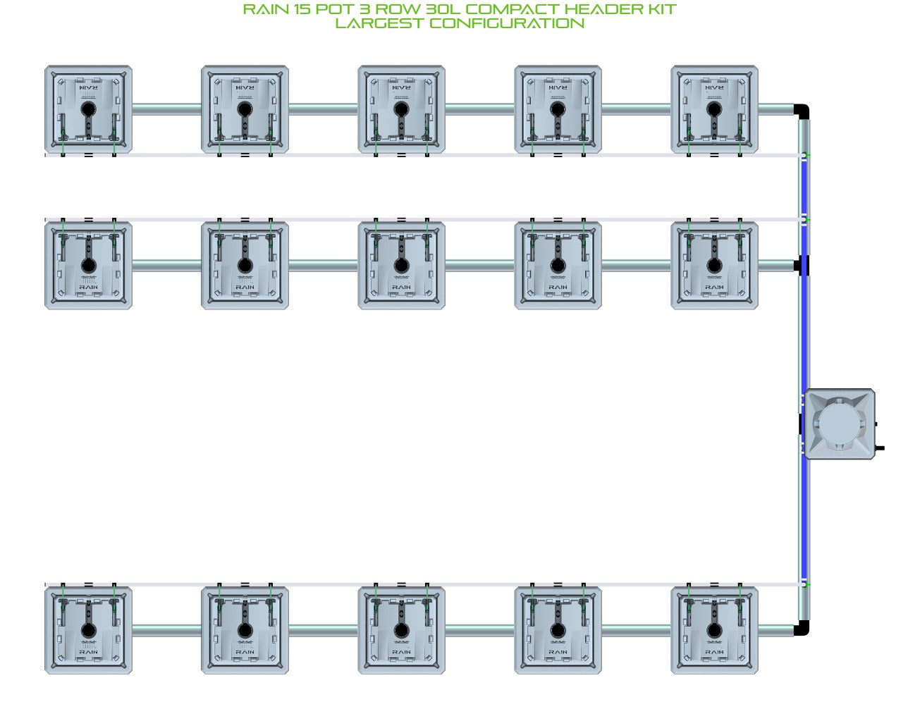 ALIEN Hydroponics RAIN 15 Pot 3 Row 30L Compact Header Kit product image 4