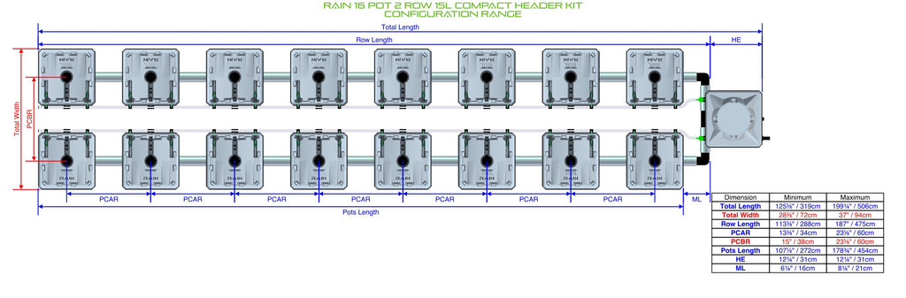 ALIEN Hydroponics RAIN 16 Pot 2 Row 15L Compact Header Kit product image 1