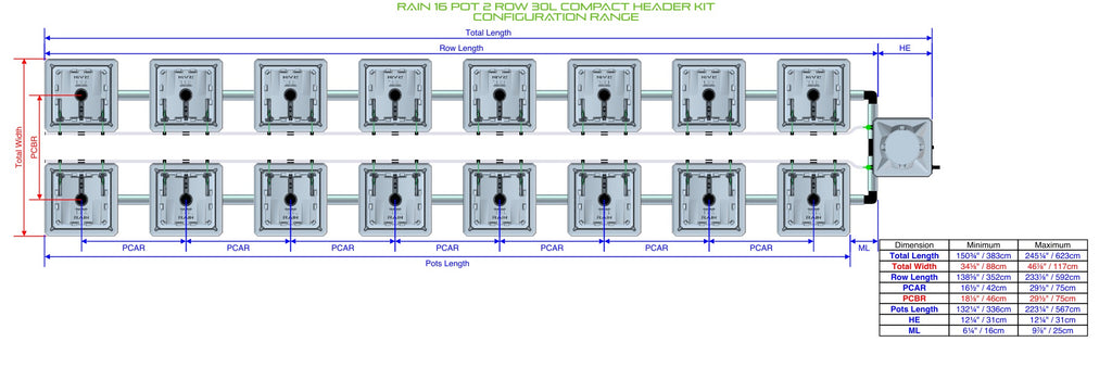 ALIEN Hydroponics RAIN 16 Pot 2 Row 30L Compact Header Kit product image 1