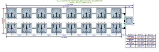 ALIEN Hydroponics RAIN 16 Pot 2 Row 30L Compact Header Kit product image 1