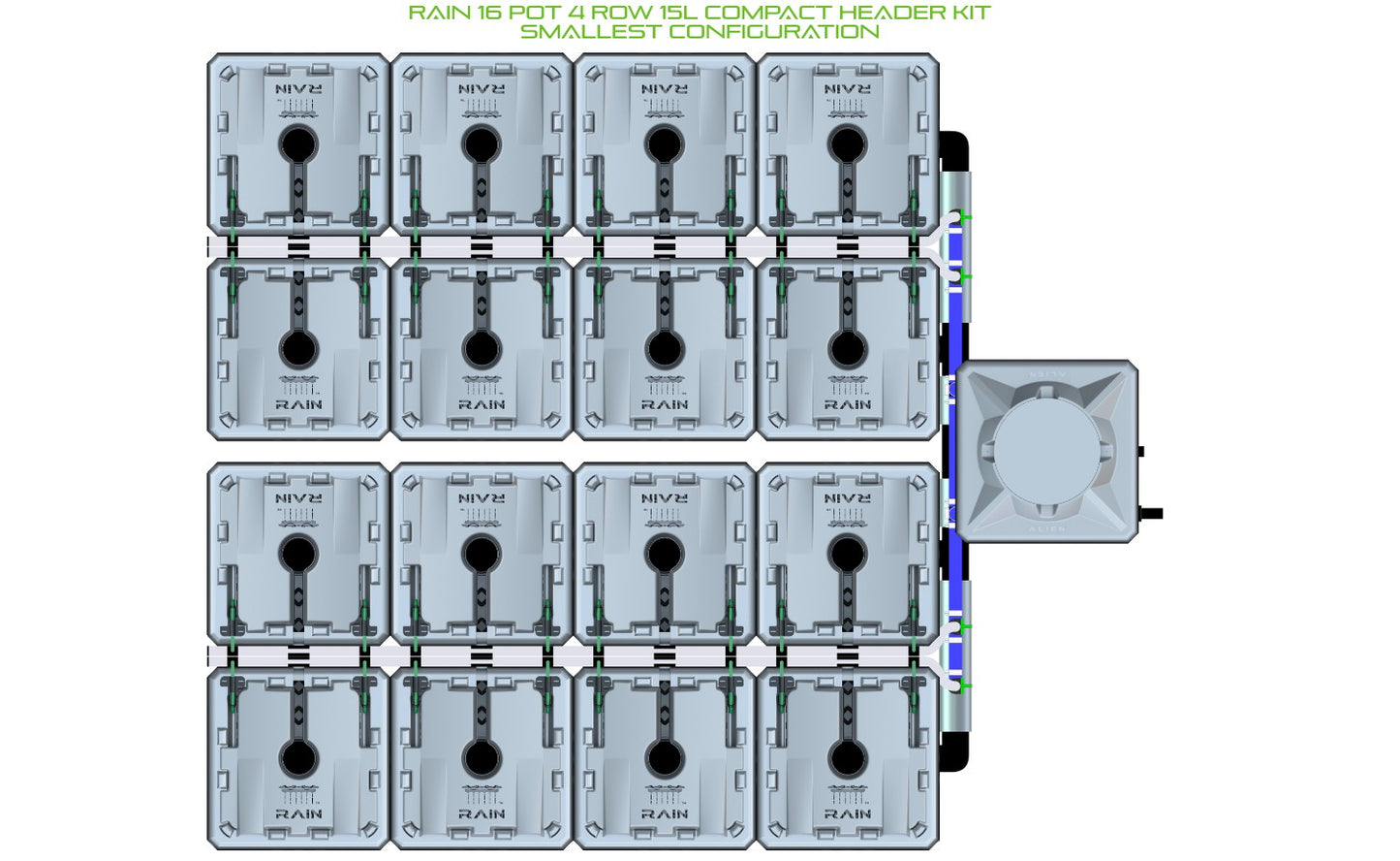ALIEN Hydroponics RAIN 16 Pot 4 Row 15L Compact Header Kit product image 3
