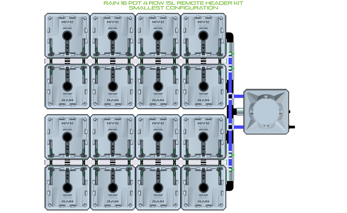 ALIEN Hydroponics RAIN 16 Pot 4 Row 15L Remote Header Kit product image 3