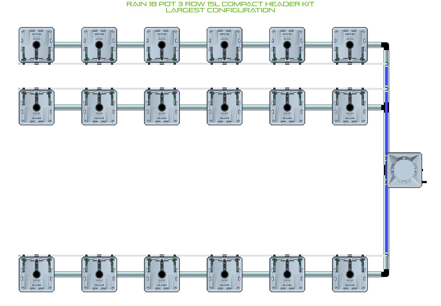 ALIEN Hydroponics RAIN 18 Pot 3 Row 15L Compact Header Kit product image 4