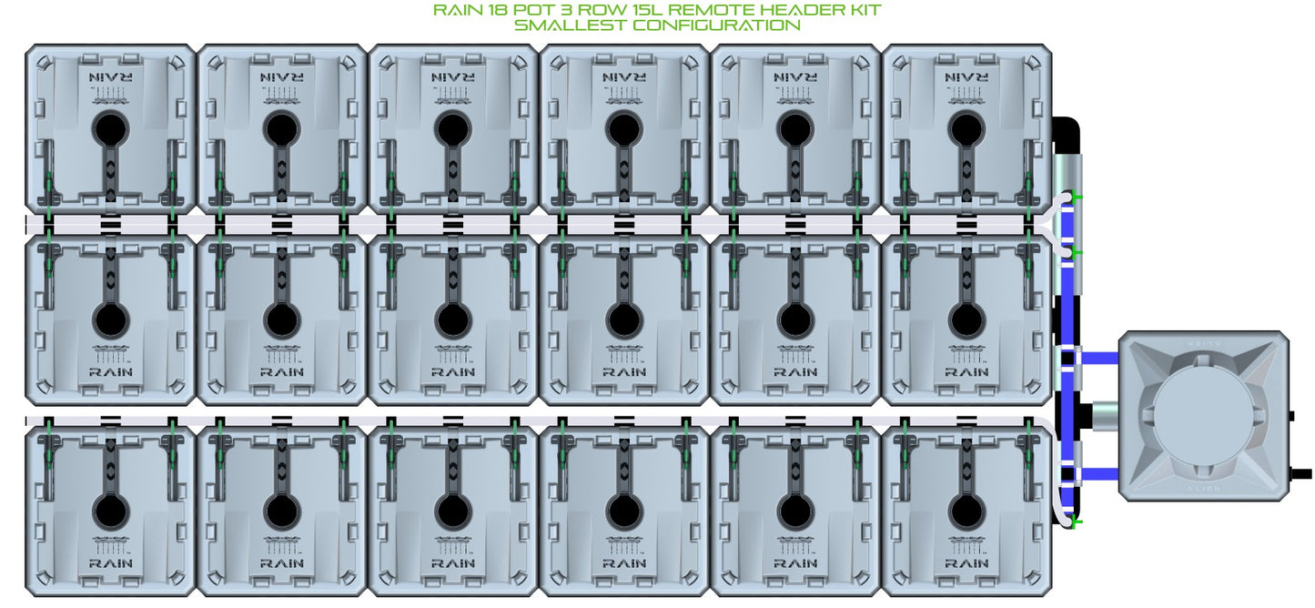 ALIEN Hydroponics RAIN 18 Pot 3 Row 15L Remote Header Kit product image 3