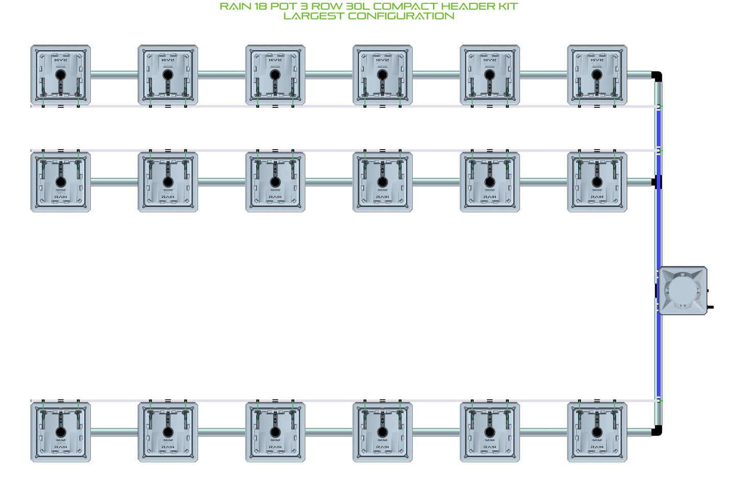 ALIEN Hydroponics RAIN 18 Pot 3 Row 30L Compact Header Kit product image 4
