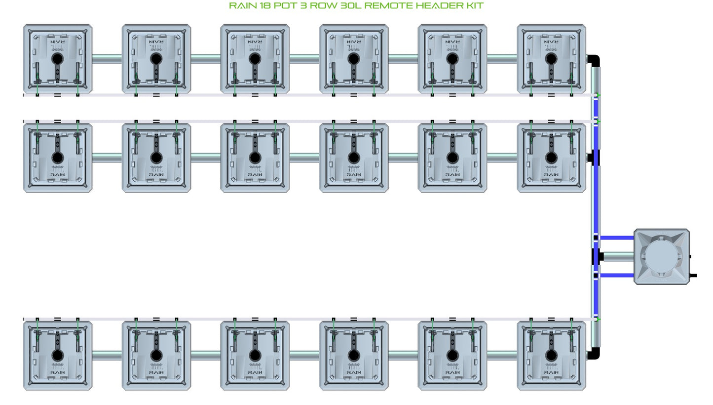 ALIEN Hydroponics RAIN 18 Pot 3 Row 30L Remote Header Kit product image 1