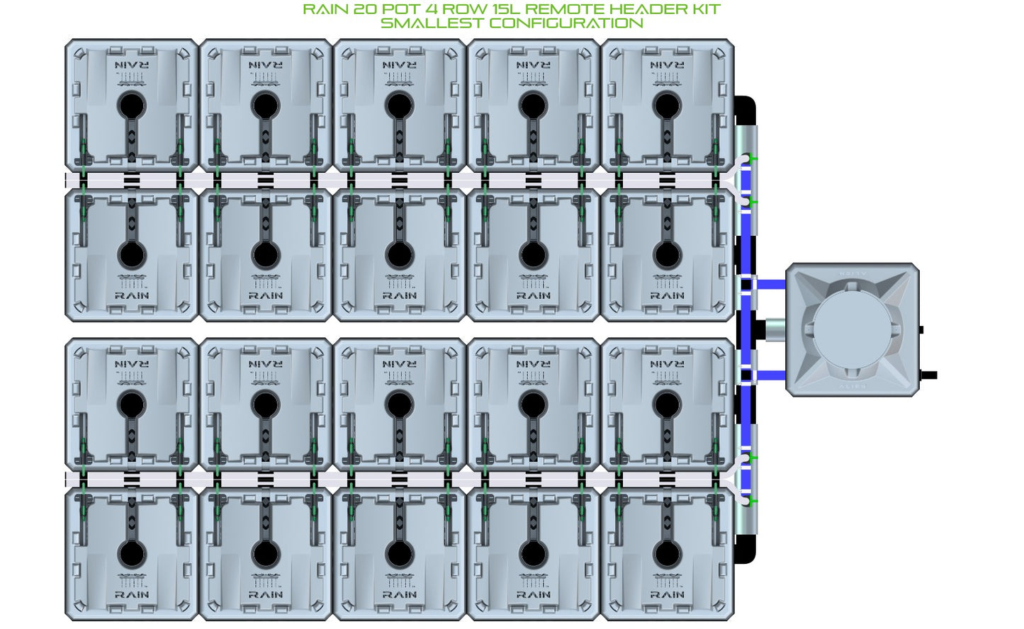 ALIEN Hydroponics RAIN 20 Pot 4 Row 15L Remote Header Kit product image 3