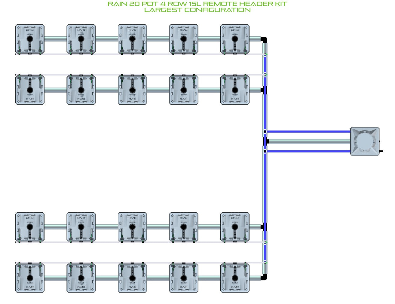 ALIEN Hydroponics RAIN 20 Pot 4 Row 15L Remote Header Kit product image 4