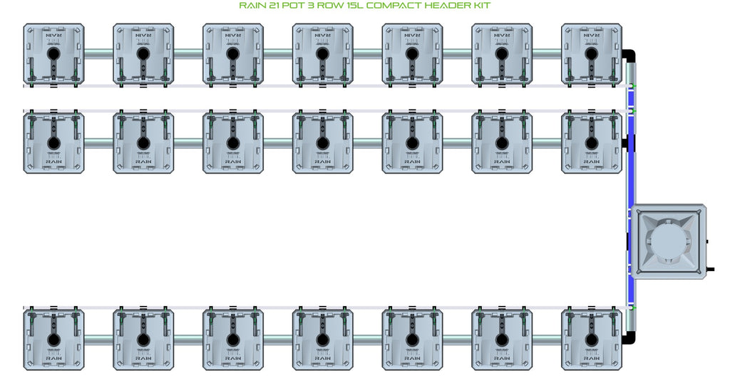 ALIEN Hydroponics RAIN 21 Pot 3 Row 15L Compact Header Kit product image 1