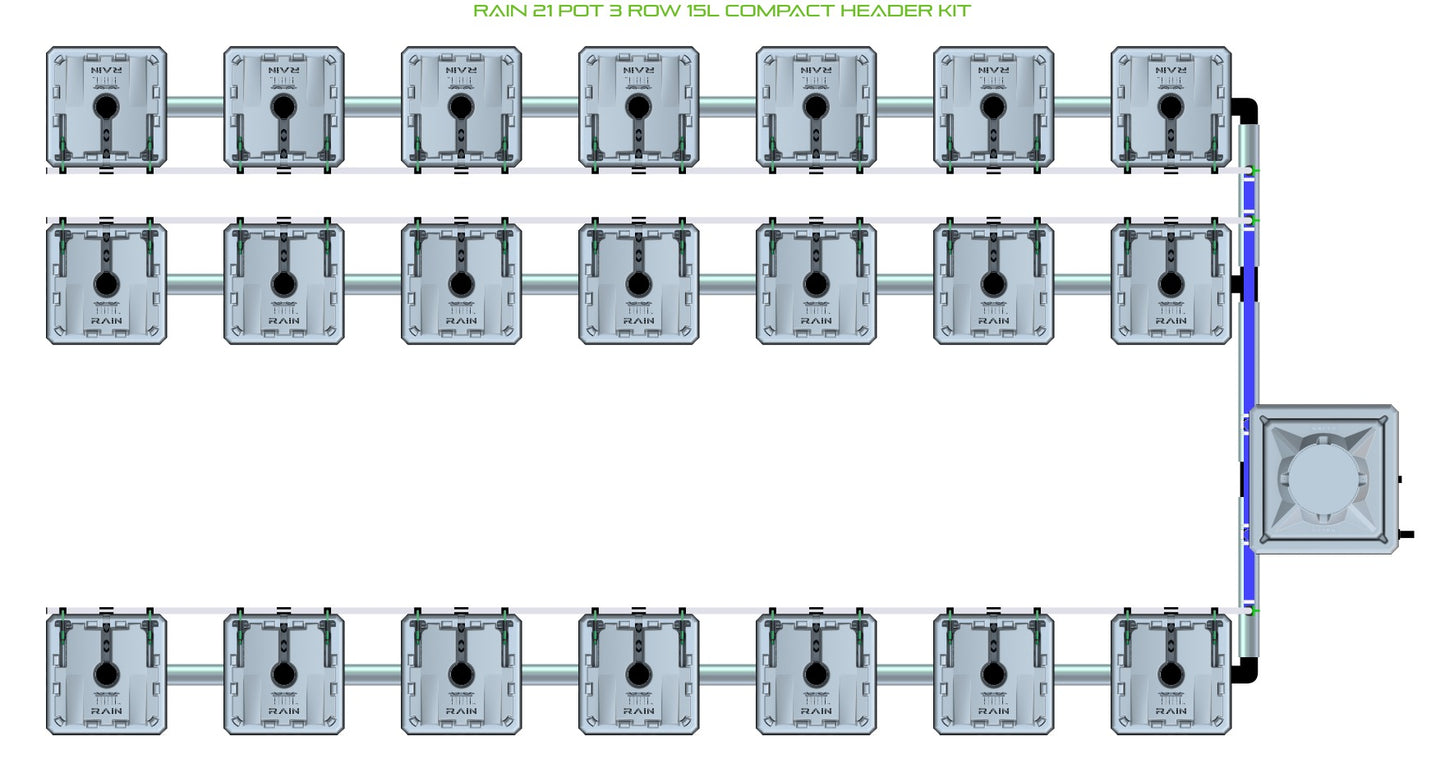 ALIEN Hydroponics RAIN 21 Pot 3 Row 15L Compact Header Kit product image 1