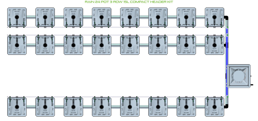 ALIEN Hydroponics RAIN 24 Pot 3 Row 15L Compact Header Kit product image 1