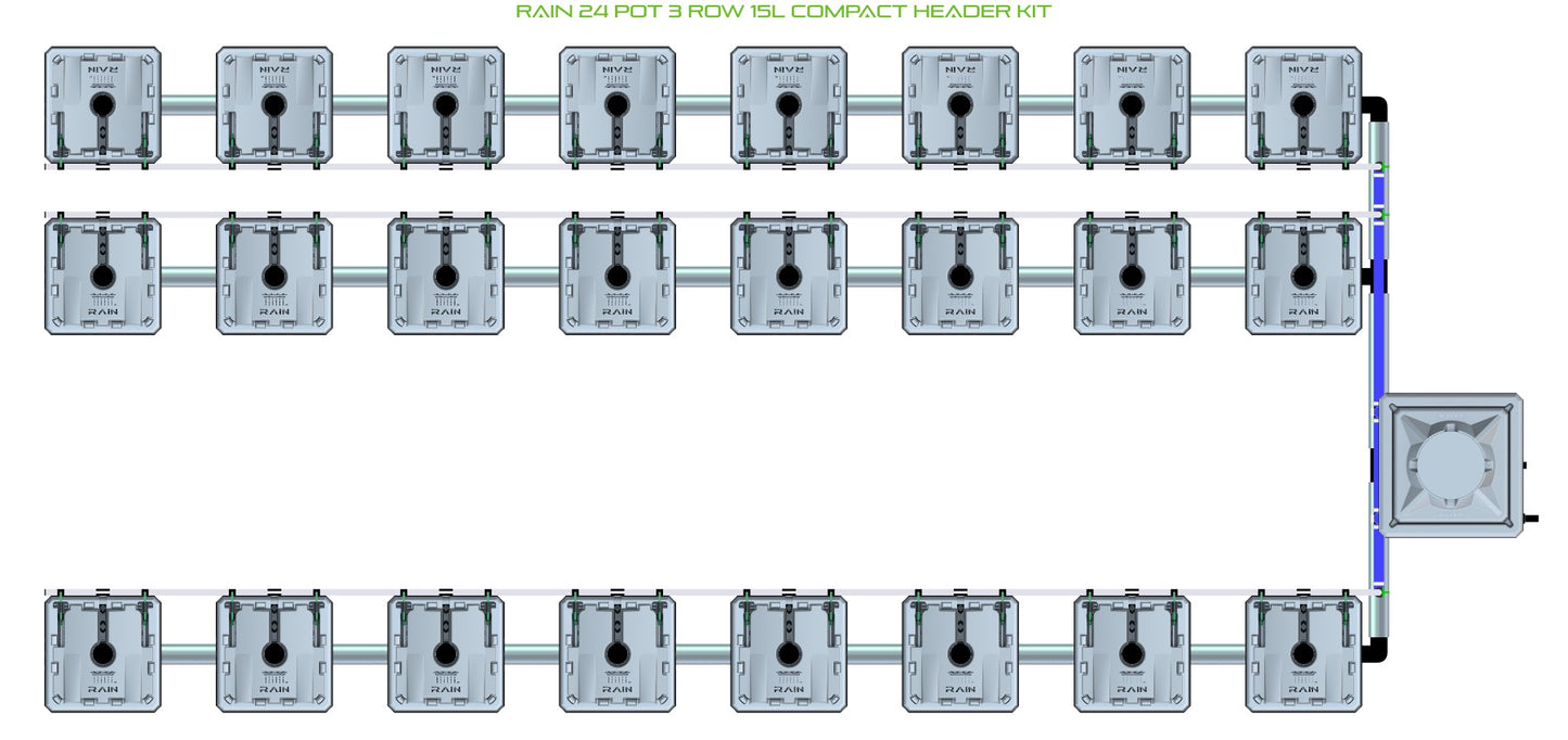 ALIEN Hydroponics RAIN 24 Pot 3 Row 15L Compact Header Kit product image 1