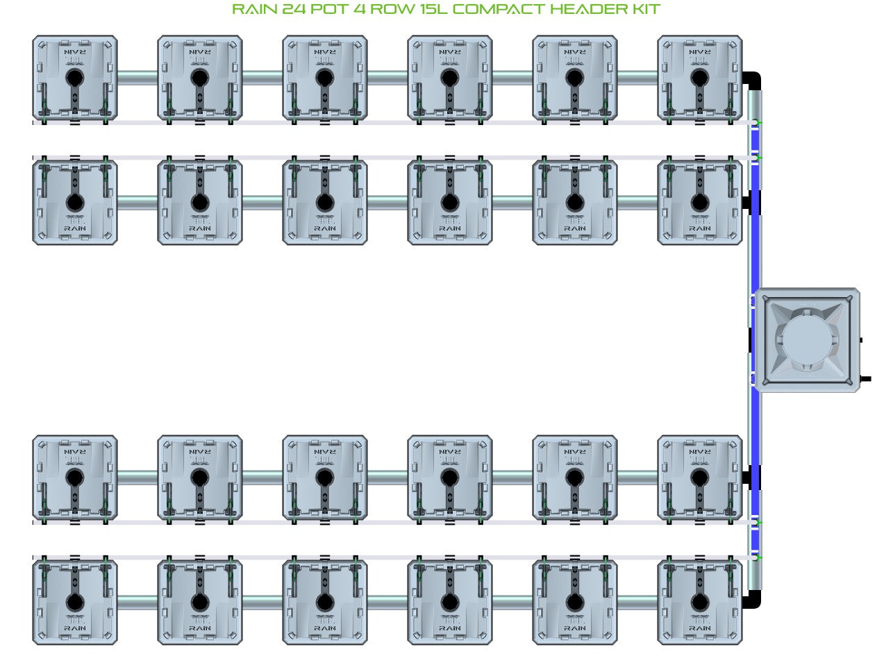 ALIEN Hydroponics RAIN 24 Pot 4 Row 15L Compact Header Kit product image 1