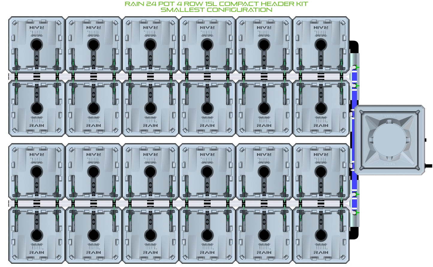 ALIEN Hydroponics RAIN 24 Pot 4 Row 15L Compact Header Kit product image 3
