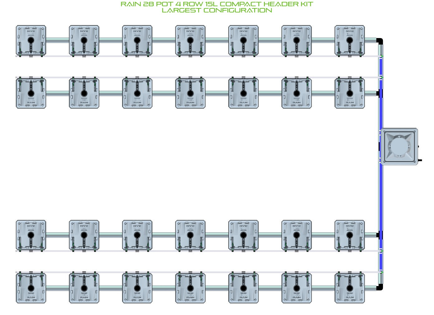 ALIEN Hydroponics RAIN 28 Pot 4 Row 15L Compact Header Kit product image 4