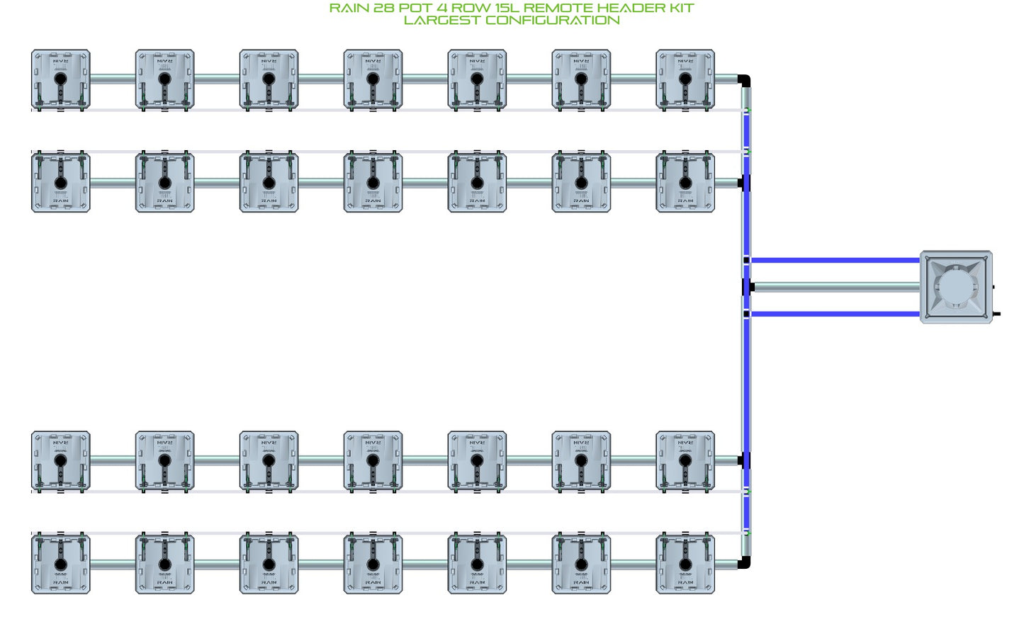 ALIEN Hydroponics RAIN 28 Pot 4 Row 15L Remote Header Kit product image 4