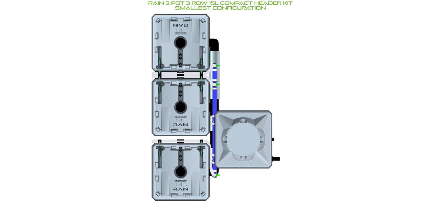 ALIEN Hydroponics RAIN 3 Pot 3 Row 15L Compact Header Kit product image 3