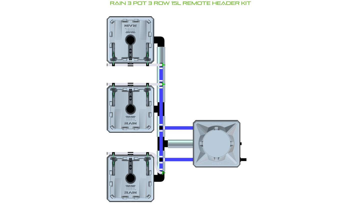 ALIEN Hydroponics RAIN 3 Pot 3 Row 15L Remote Header Kit product image 1