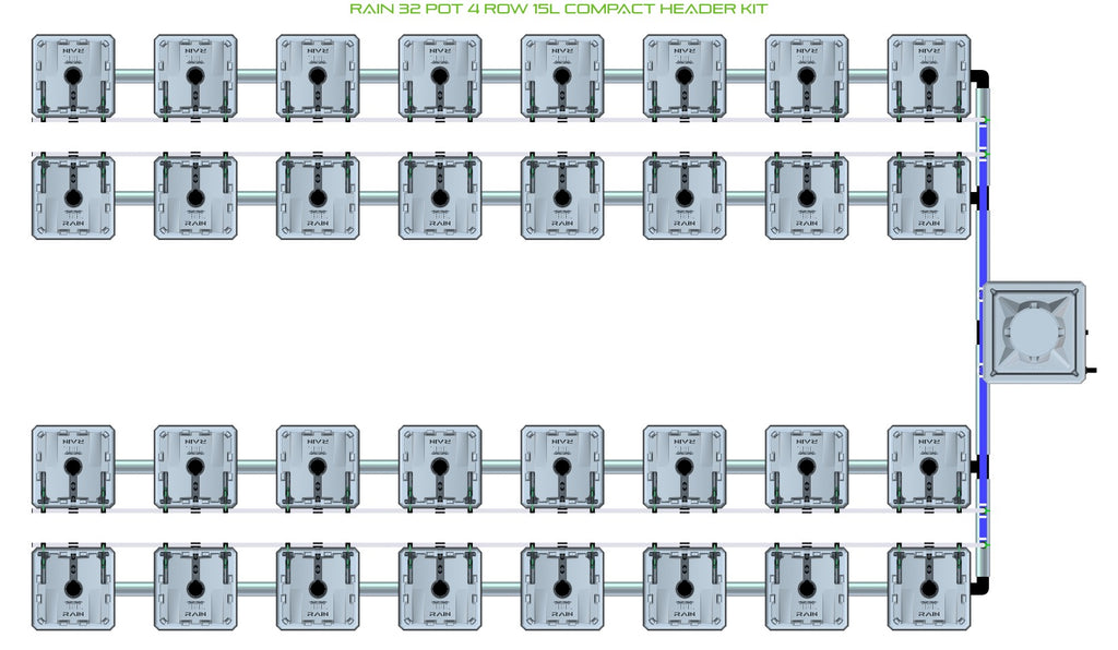 ALIEN Hydroponics RAIN 32 Pot 4 Row 15L Compact Header Kit product image 1