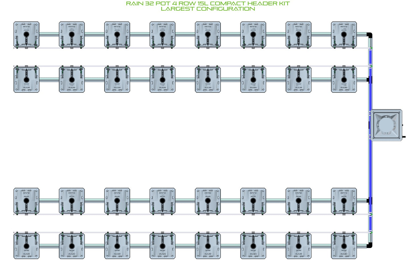 ALIEN Hydroponics RAIN 32 Pot 4 Row 15L Compact Header Kit product image 4