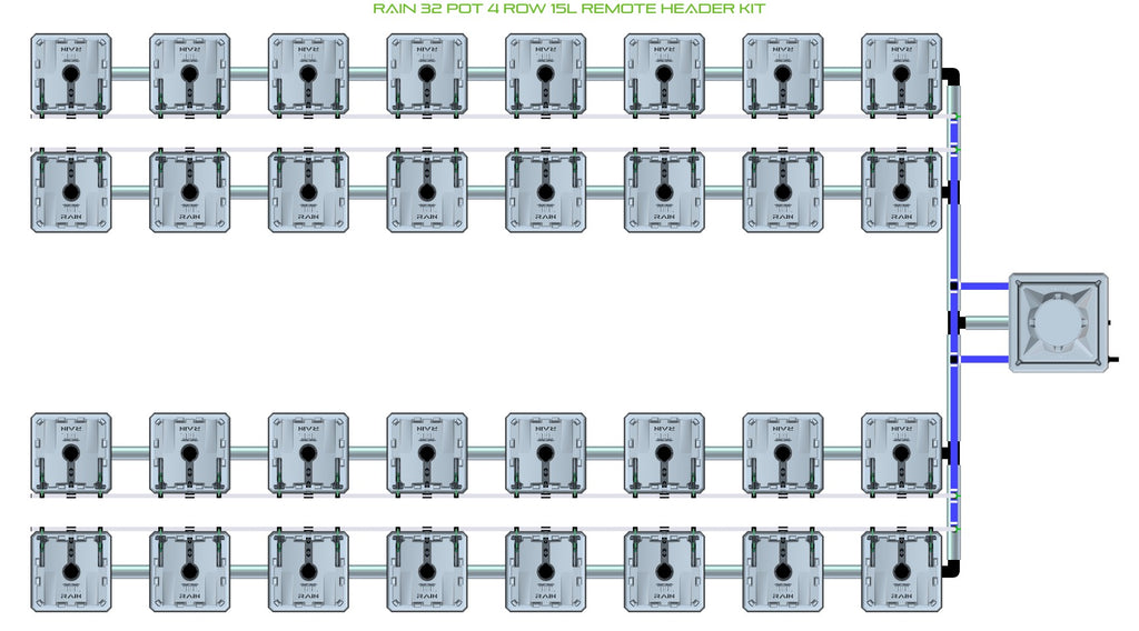 ALIEN Hydroponics RAIN 32 Pot 4 Row 15L Remote Header Kit product image 1