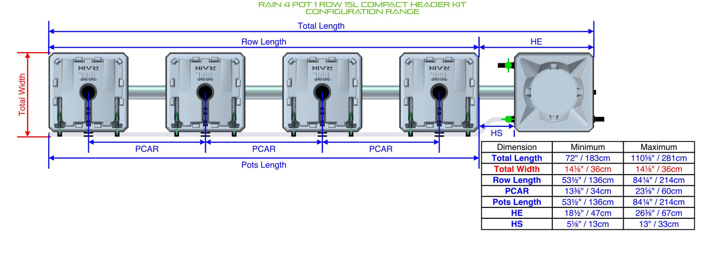 ALIEN Hydroponics RAIN 4 Pot 1 Row 15L Compact Header Kit product image 1