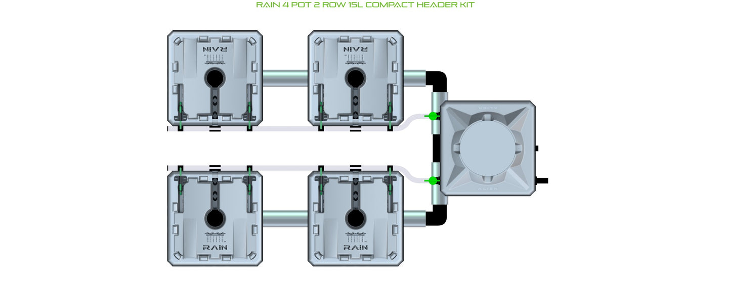 ALIEN Hydroponics RAIN 4 Pot 2 Row 15L Compact Header Kit product image 1