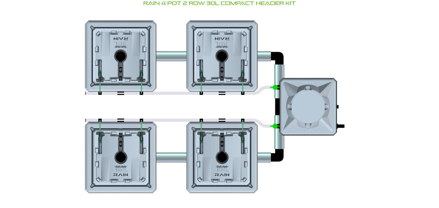 ALIEN Hydroponics RAIN 4 Pot 2 Row 30L Compact Header Kit product image 1