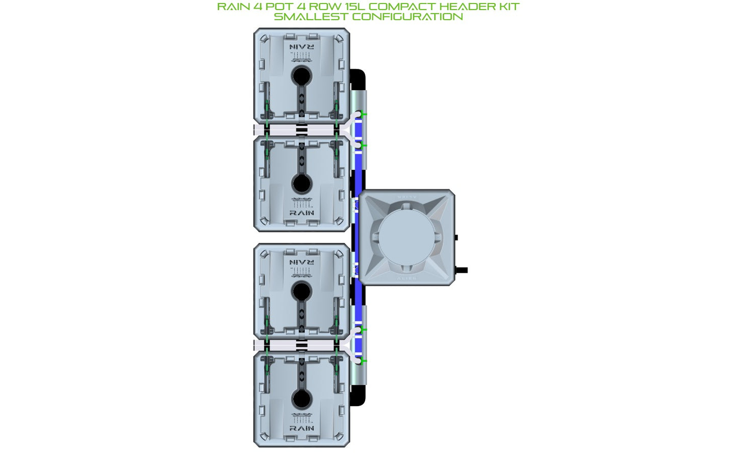 ALIEN Hydroponics RAIN 4 Pot 4 Row 15L Compact Header Kit product image 3