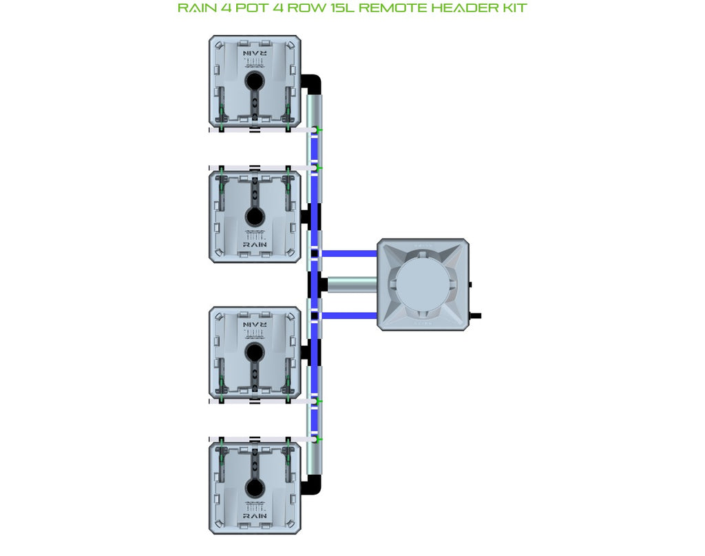ALIEN Hydroponics RAIN 4 Pot 4 Row 15L Remote Header Kit product image 1