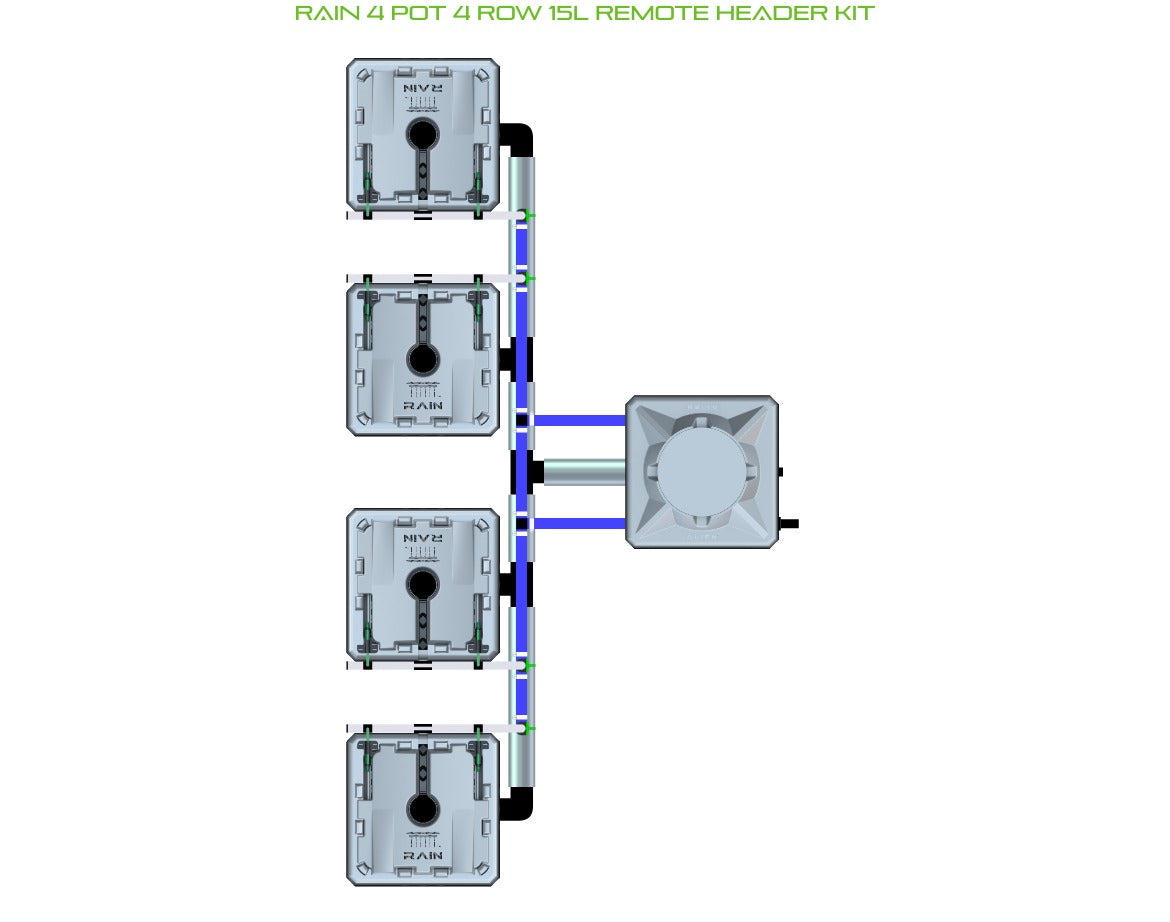 ALIEN Hydroponics RAIN 4 Pot 4 Row 15L Remote Header Kit product image 1