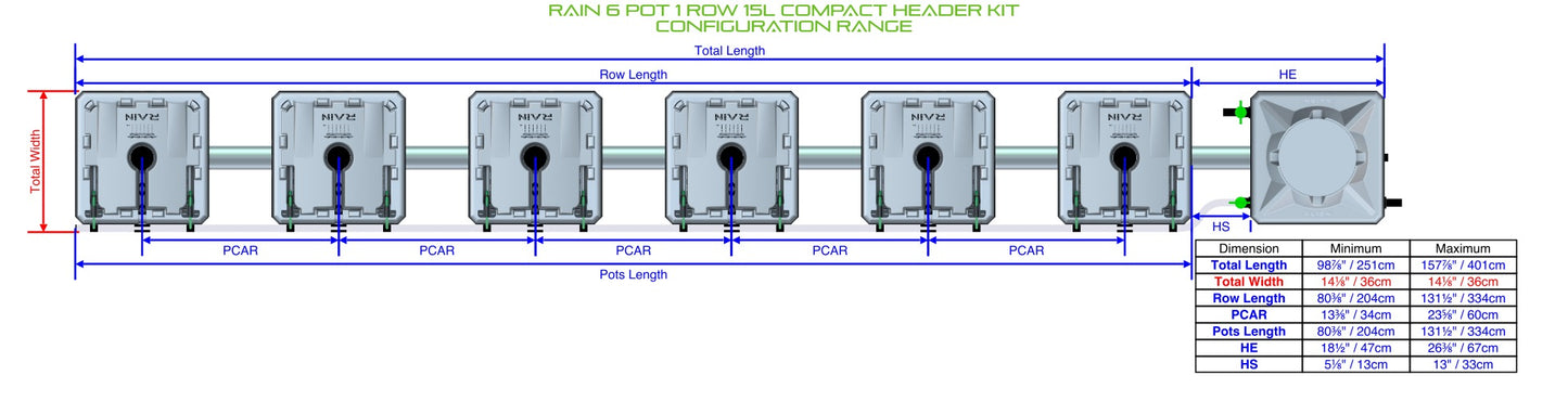 ALIEN Hydroponics RAIN 6 Pot 1 Row 15L Compact Header Kit product image 1