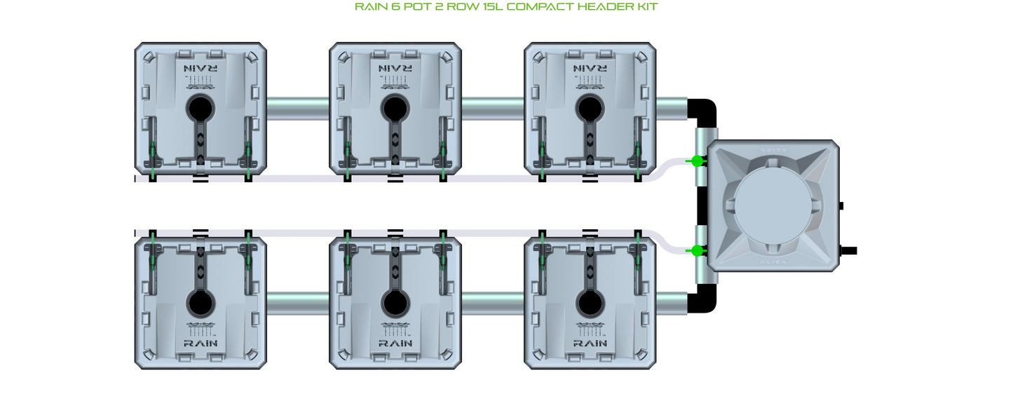 ALIEN Hydroponics RAIN 6 Pot 2 Row 15L Compact Header Kit product image 1