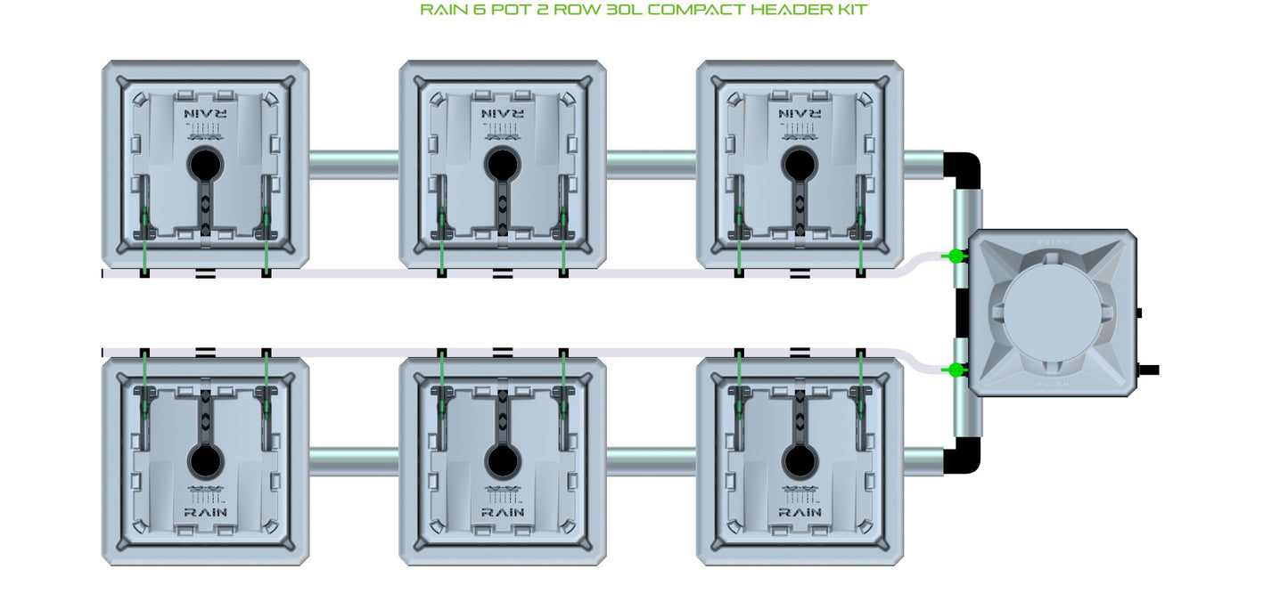 ALIEN Hydroponics RAIN 6 Pot 2 Row 30L Compact Header Kit product image 1