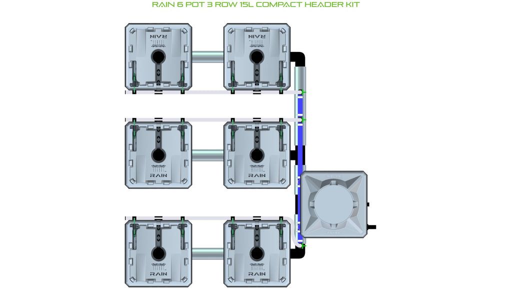 ALIEN Hydroponics RAIN 6 Pot 3 Row 15L Compact Header Kit product image 1
