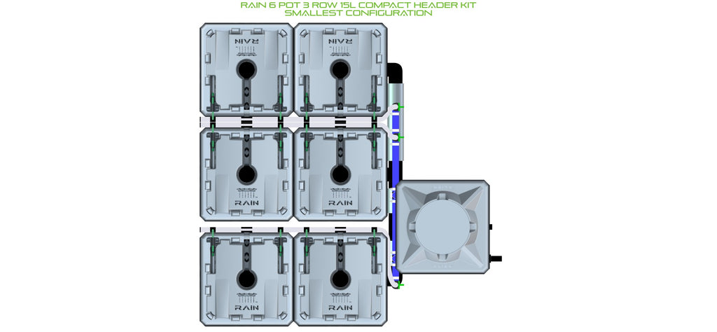 ALIEN Hydroponics RAIN 6 Pot 3 Row 15L Compact Header Kit product image 3